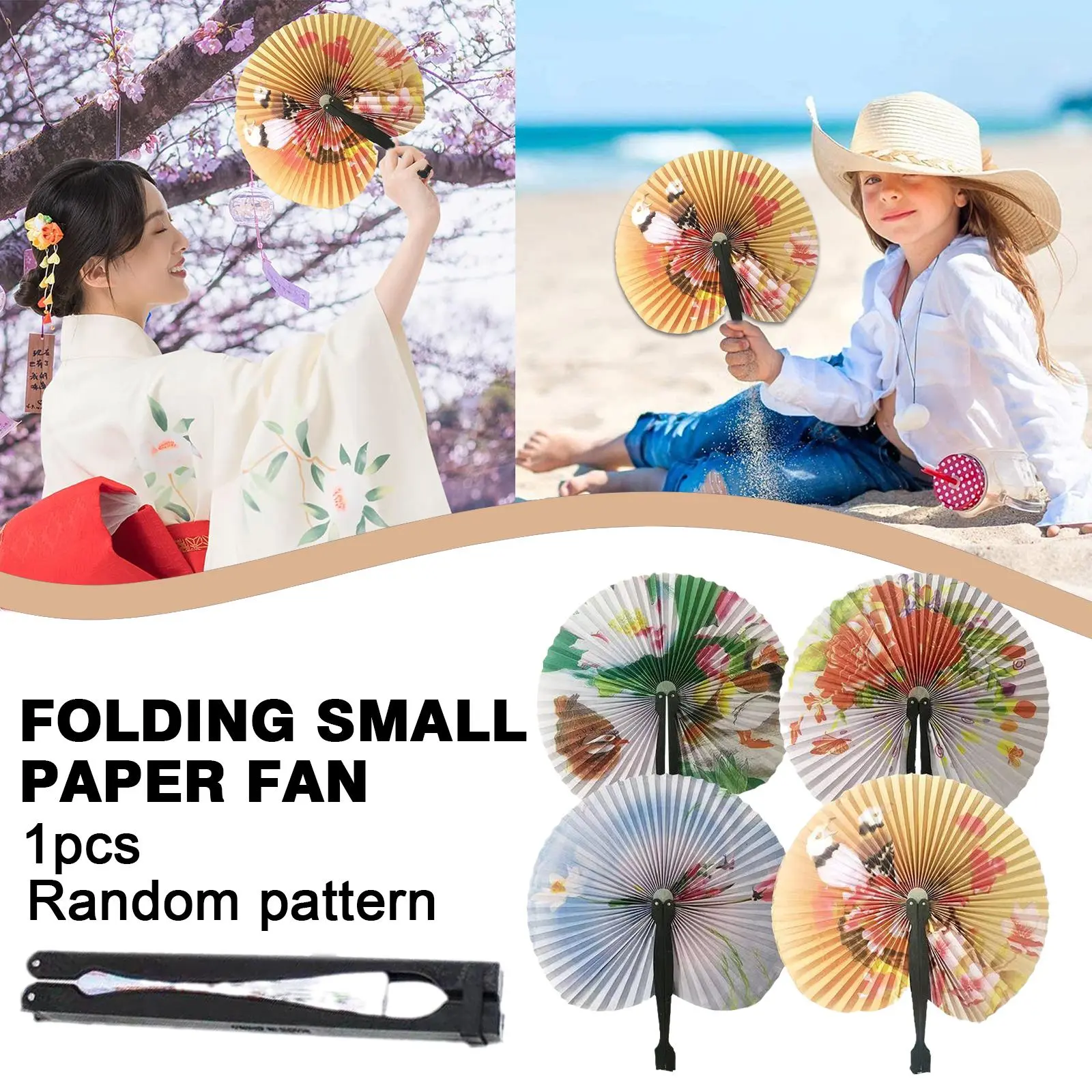 Chinese Fan Folding Small Round Paper Hand Fans Summer Child Cooling ...