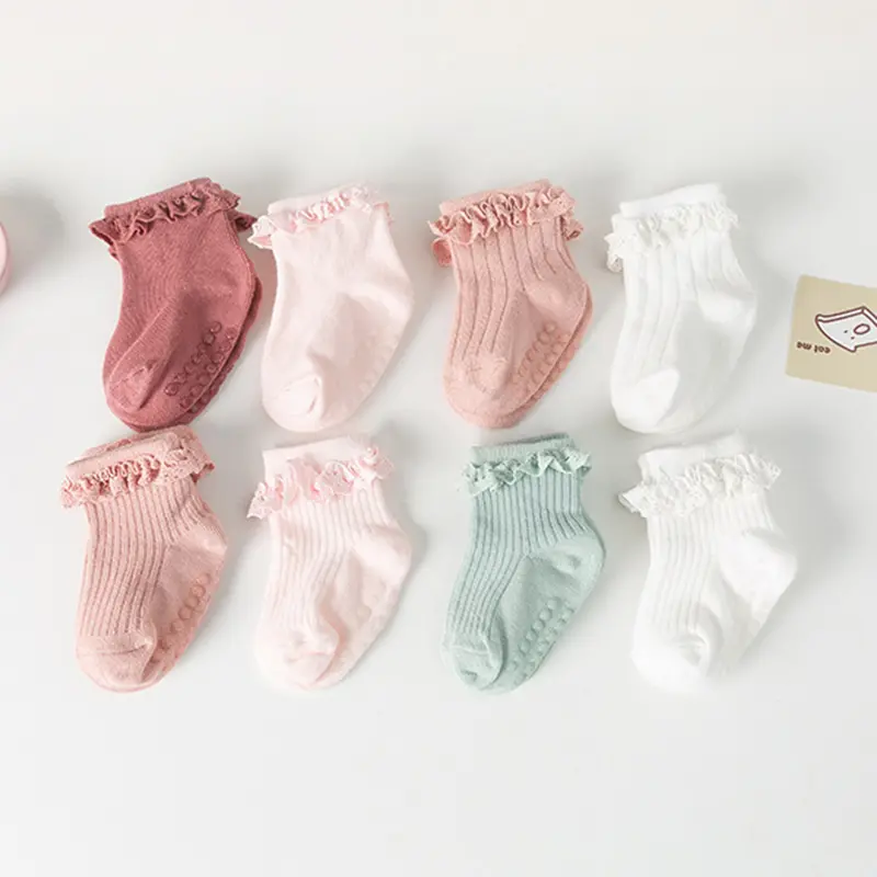 0-24M Newborn Baby Lace Socks Bow Princess Socks Girls Infant Spring and Autumn Baby Cotton Socks Girls Breathable Ruffled Socks