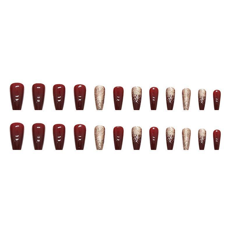 Medium Glitter False Nail, 24pcs Glossy Fake Nail & 1 Count Tape & 1 Count Nail File, Press on Fake Nail for Women & Girls DIY Nail Art 4