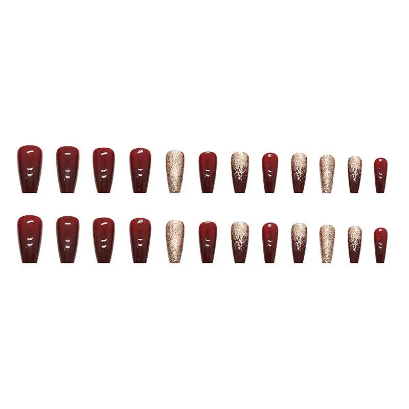 Medium Glitter False Nail, 24pcs Glossy Fake Nail & 1 Count Tape & 1 Count Nail File, Press on Fake Nail for Women & Girls DIY Nail Art 4