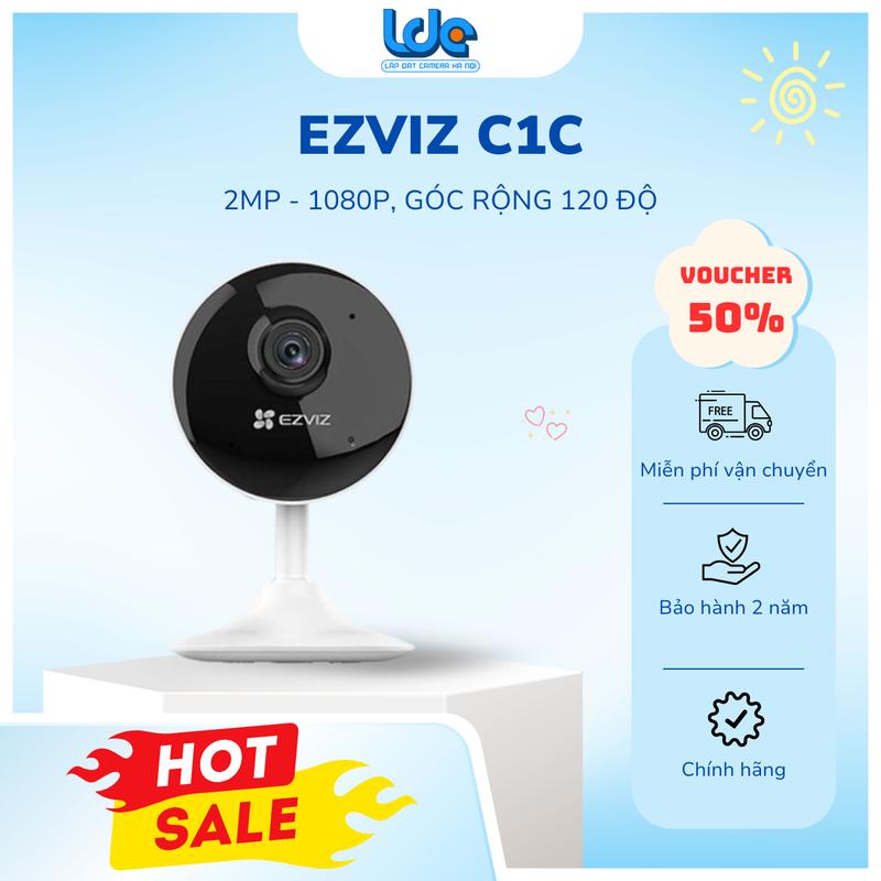 Camera Wifi Ezviz trong nhà C1C- B 1080P góc rộng 120 độ, đàm thoại 2 chiều, không quay, có đế nam châm gắn tường dùng miếng dán 3M