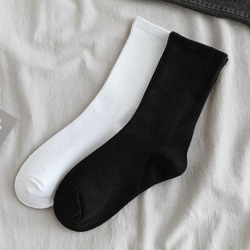 Combo 5 đôi tất nam nữ cổ cao dệt kim vớ nam nữ cổ cao vải cotton trơn co dãn 4 chiều tất trắng cổ cao Hàn Quốc tất chống trơn đơn giản Menswear