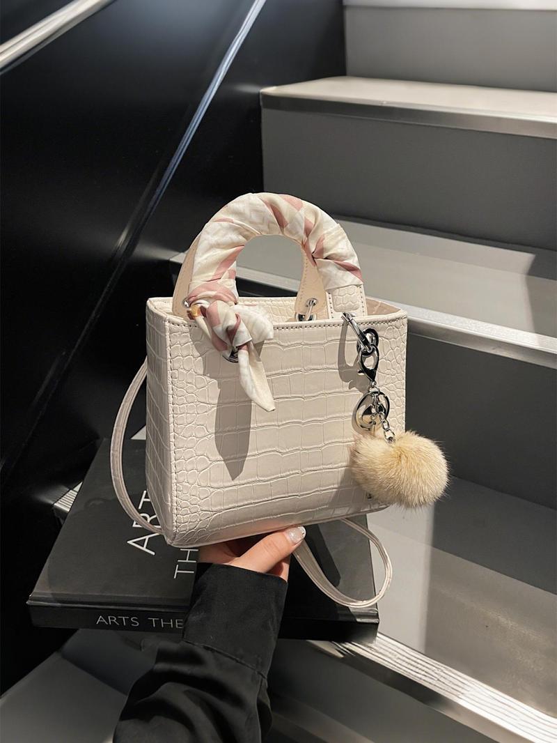 Product Introduction of Women's Fashionable Crocodile Embossed Crossbody Bag, Casual Versatile Shoulder Bag with Scarf Decor, Trendy All-match Commuter Bag for Daily Used 0