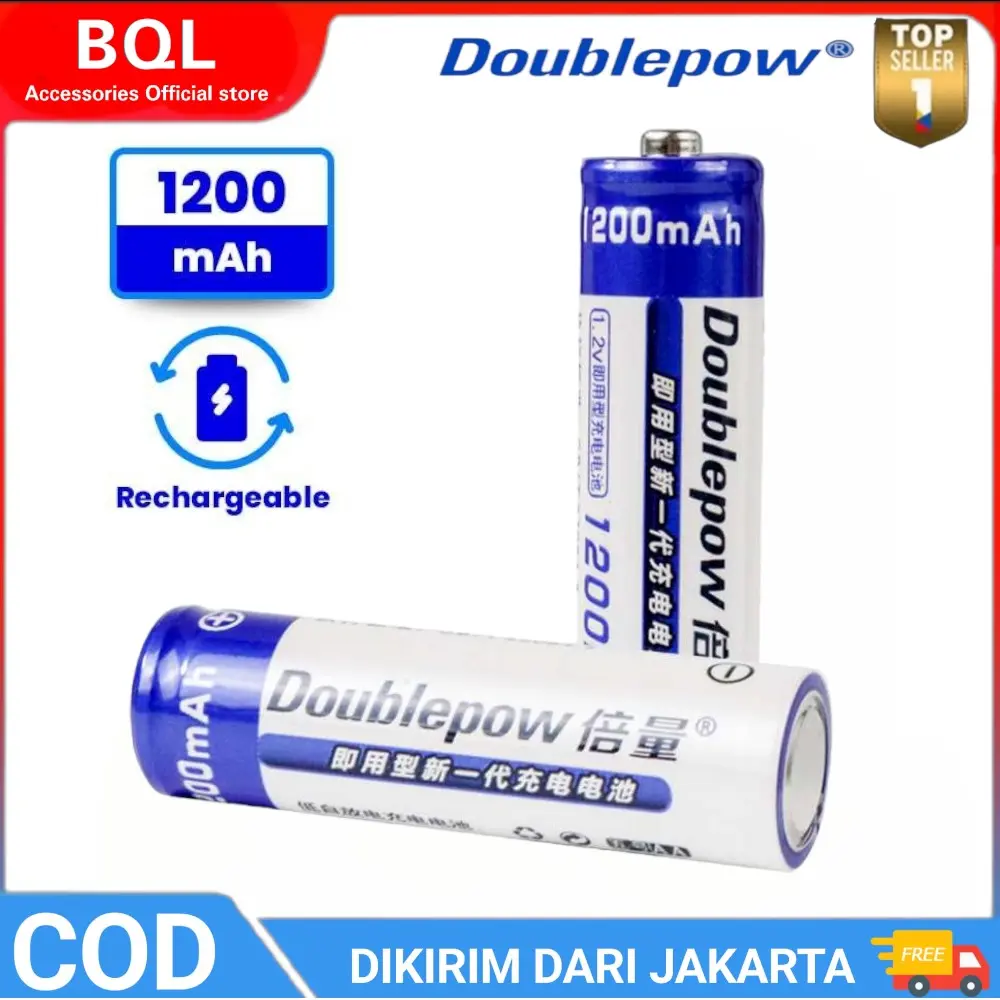 TERLARIS!! DOUBLEPOW Batu Baterai A2 Alkaline Doublepow Bisa Di Cas Batu Baterai AA Rechargeable NiMH 1200MAH 100% Original 2Pcs Dan 1 Pcs