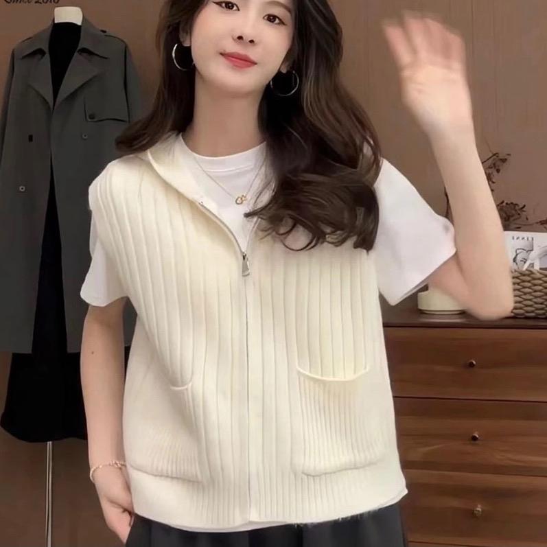  Áo Gile len KÉO KHOÁ CÓ MŨ 2 TÚI chất len dày mịn  Nữ. 