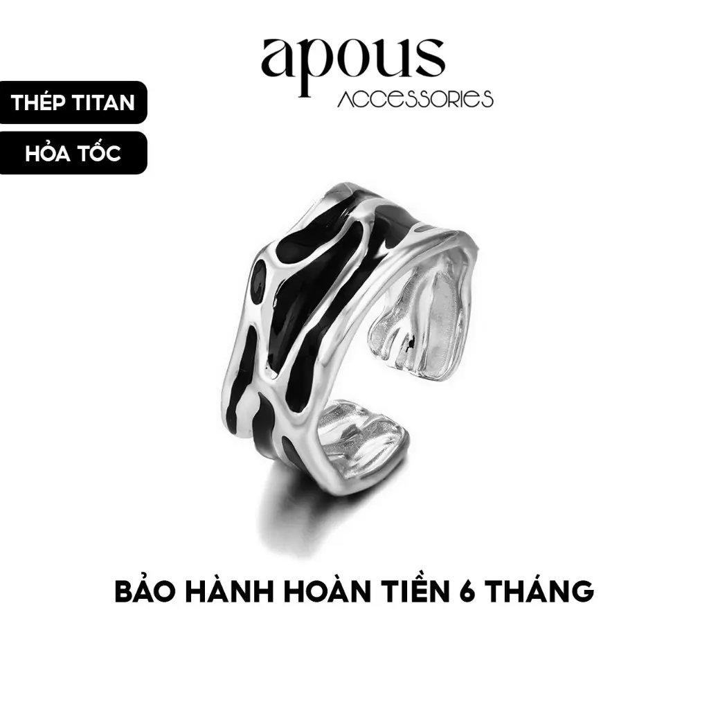N068 - Nhẫn nam nữ Freesize họa tiết vân sóng đen lớn thời trang - Thép Titan - Phụ kiện trang sức Unisex Apous
