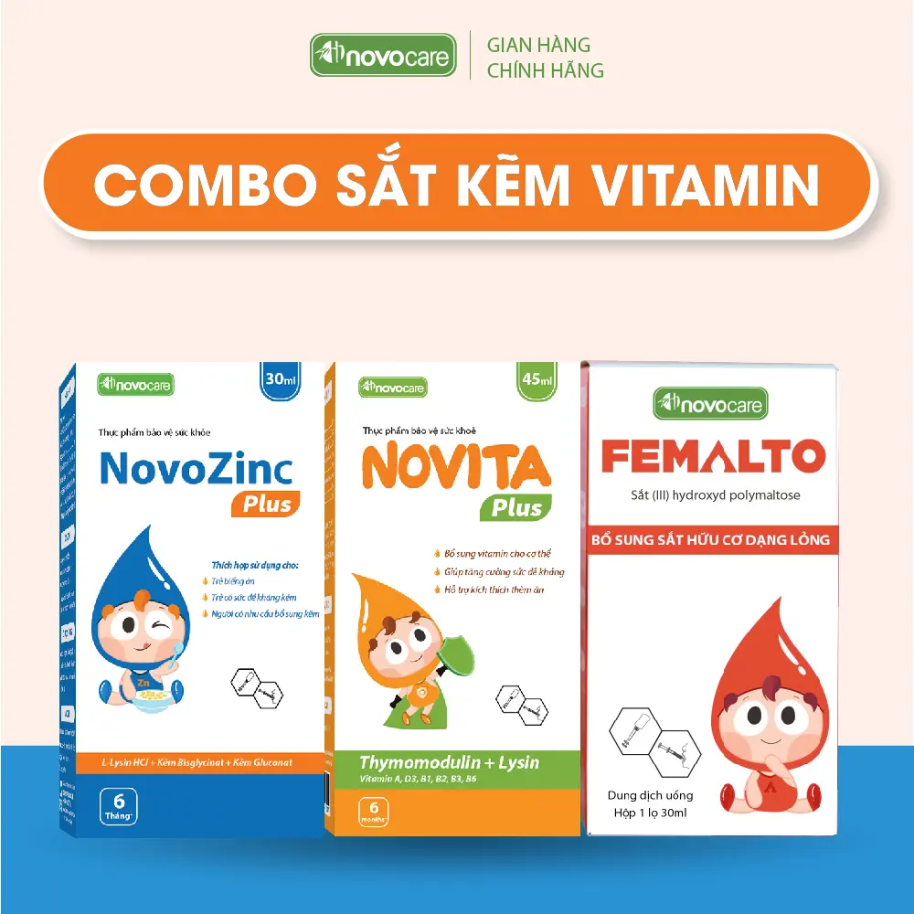 Combo bộ 3 - Bổ sung Kẽm NovoZinc Plus, Sắt Femalto, Vitamin Novita dạng nhỏ giọt cho bé