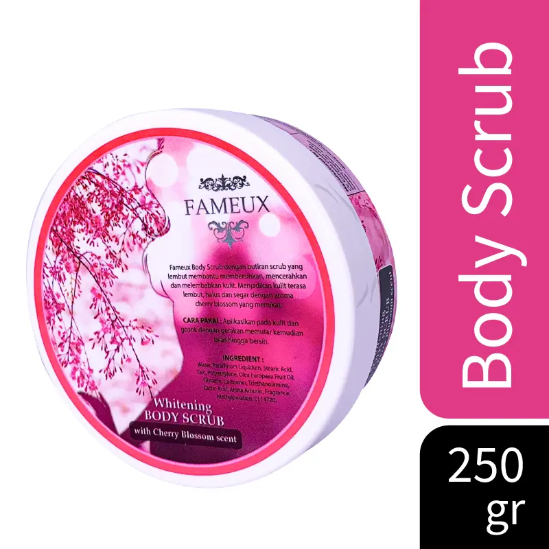 Fameux Whitening Scrub Cherry Blossom 250 gr Exfoliating Mencerahkan Tubuh 3
