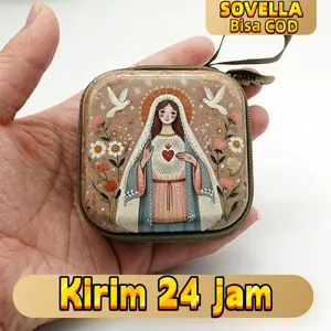 Dompet Mini Tas Rosario Virgin Mary Yesus Katolik Tempat Simpan Rosario Kalung Salib Perhiasan Religi Portable Pouch Multifungsi Souvenir
