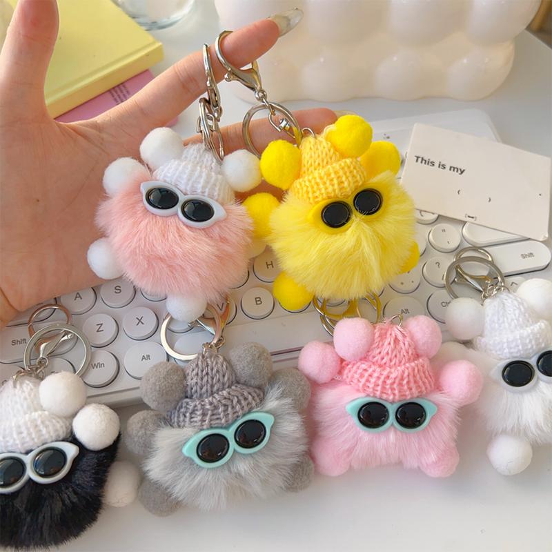 Product Introduction of Cartoon Rex Rabbit Pendant Keychain Korean Cute Plush Pompons Keyring Fashion Bag Key Pendant for Women Girl Deco Gift 18