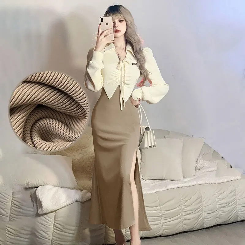 Dress Basic Simple Knit Lembut Premium Bahan Melar Lengan Panjang Gaun Casual Bodycon Slim Sexy Wanita  Baju Home Dress Nyaman M436 2
