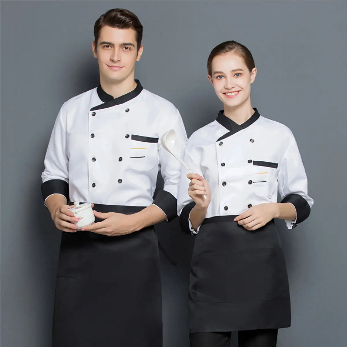 【Fast Delivery】Chef Uniform Long Sleeve Chef Jacket for Men Chefs Uniform for Women Breathable Chef Costume of Staff in Hotel Restaurant Workwear Cotton Clothes White