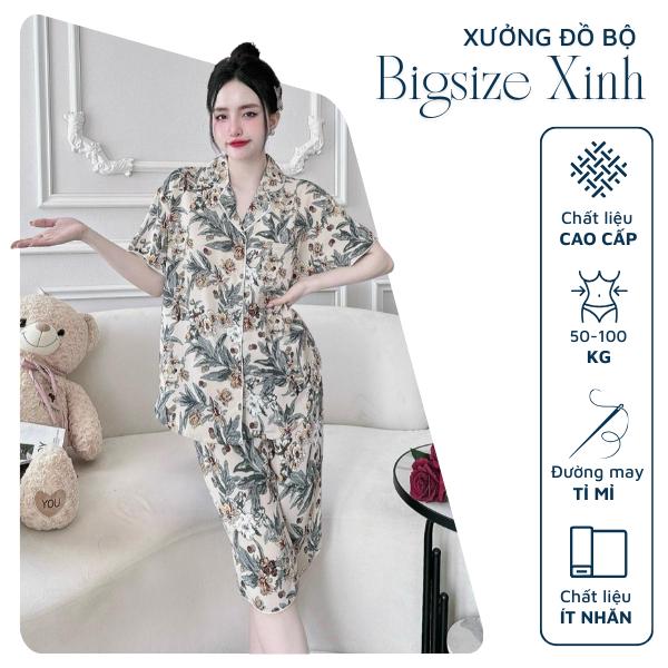 Bộ ngủ bigsize nữ bộ lửng mặc nhà chất lụa mango mềm mát kiểu pijama truyền thống sang trọng dễ mặc mát mẻ 2