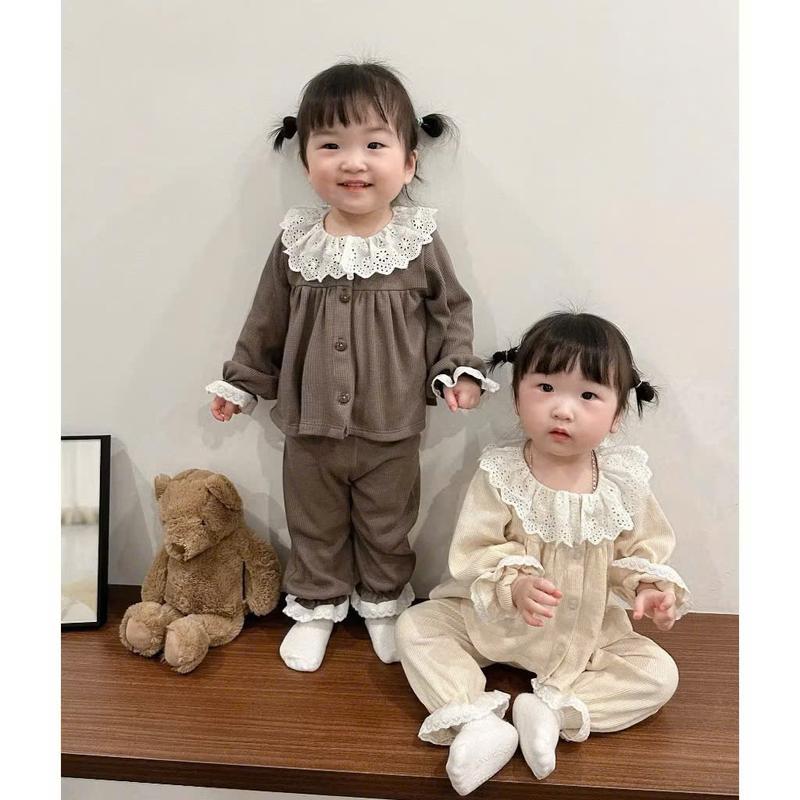 [5-18kg] -TD112- Set bộ PIJAMA TIỂU THƯ BABYDOLL CỔ BÈO PHỐI REN chất nhung tăm co giãn mềm mát, thấm hút mồ hôi tốt cho bé gái [XMGY]