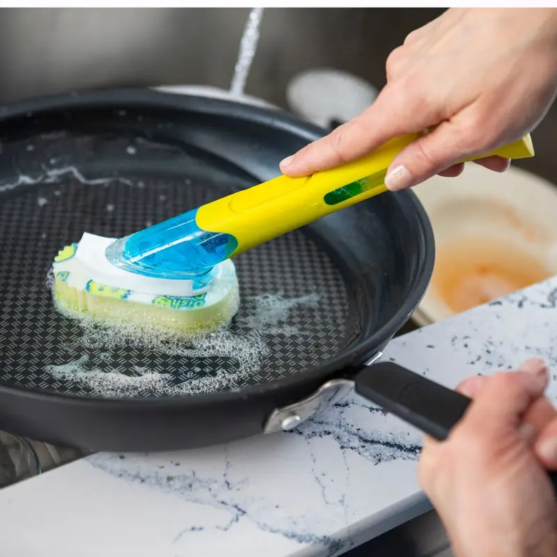 Cọ rửa chén bát Dish Daddy -  Đầu cọ có thể tháo rời, Giá đỡ nhỏ giọt, Màu vàng 3