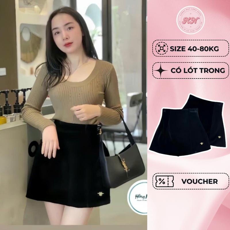 Chân váy nhung thu đông dáng chữ A thêu con ong có quần bảo hộ BIGSIZE thời trang nữ women HN DESIGN 1998 mã 696 