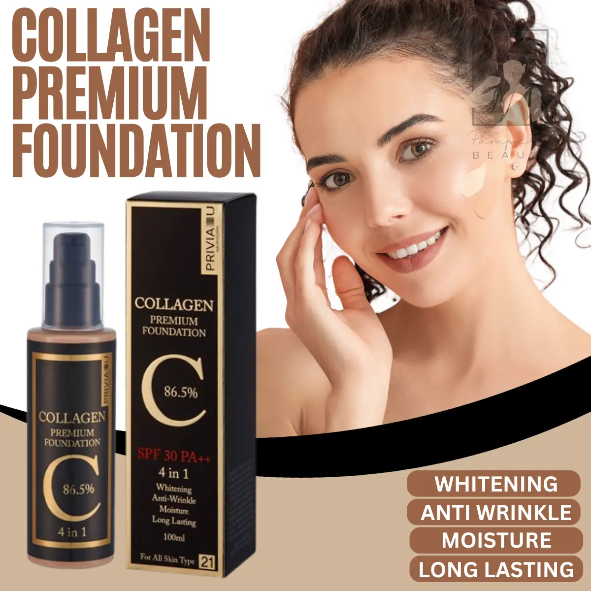COLLAGEN PREMIUM FOUNDATION 4N1 WHITENING ANTI-WRINKLE MOISTURE LONG LASTING Concealer Makeup