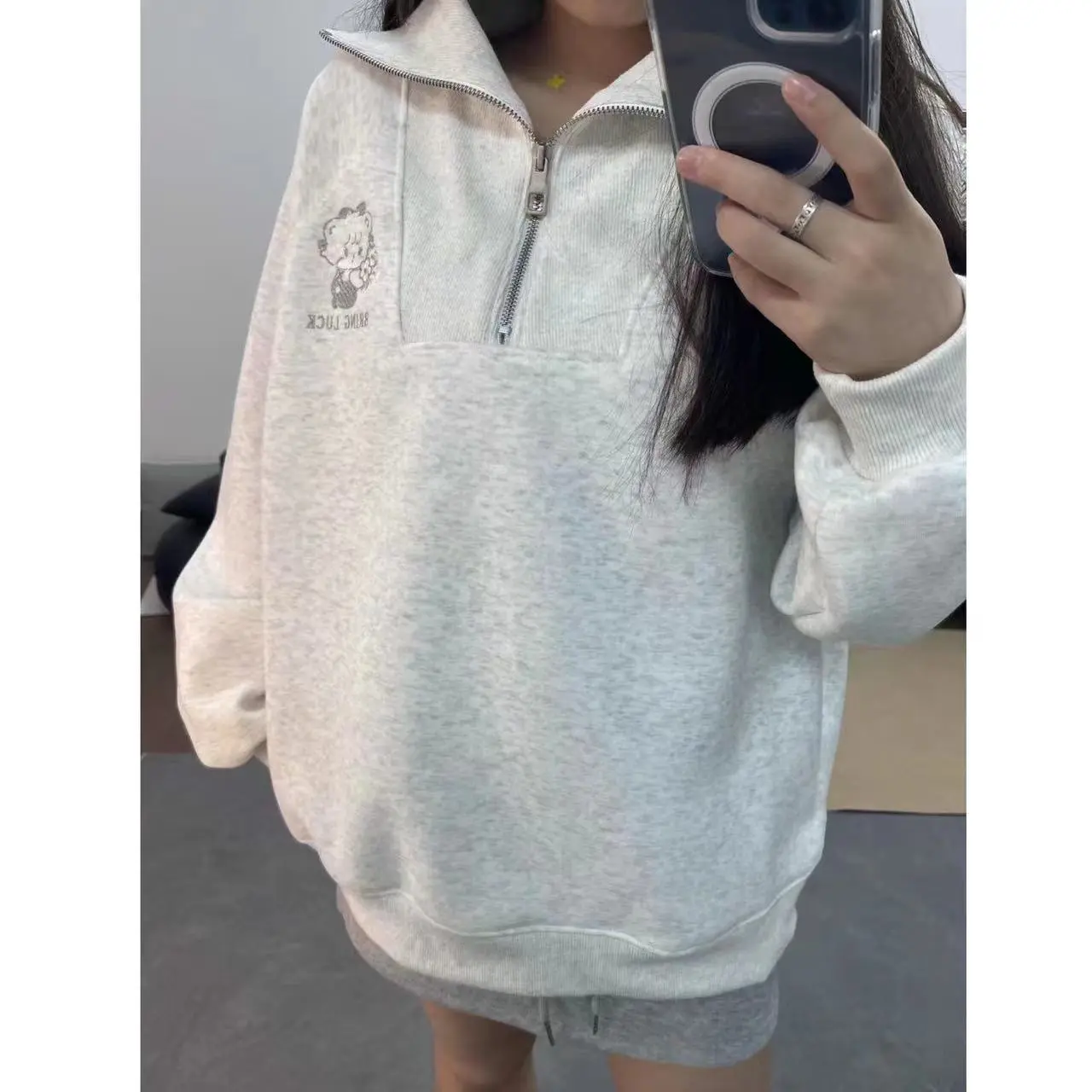 Áo Len Phong Cách Preppy Quần Áo Nữ, Phong Cách Hàn Quốc, Thêu, Chất Liệu Lụa Sữa Tổng Hợp Cotton Trung Quốc Và Nhung Màu Bạc Fox Tua Rua Hoodie Women Top