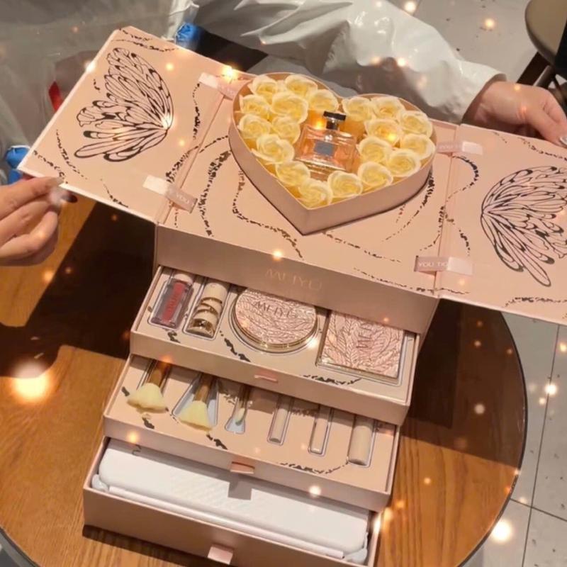  Bộ trang điểm Meiyu trắng 12 món cho nữ - Nước hoa phấn nước phấn mắt son môi chì kẻ mày 3 cây cọ và gương trang điểm - Perfume Kem Lót Son Kem Phấn Phủ Cosmetic Mỹ Phẩm 