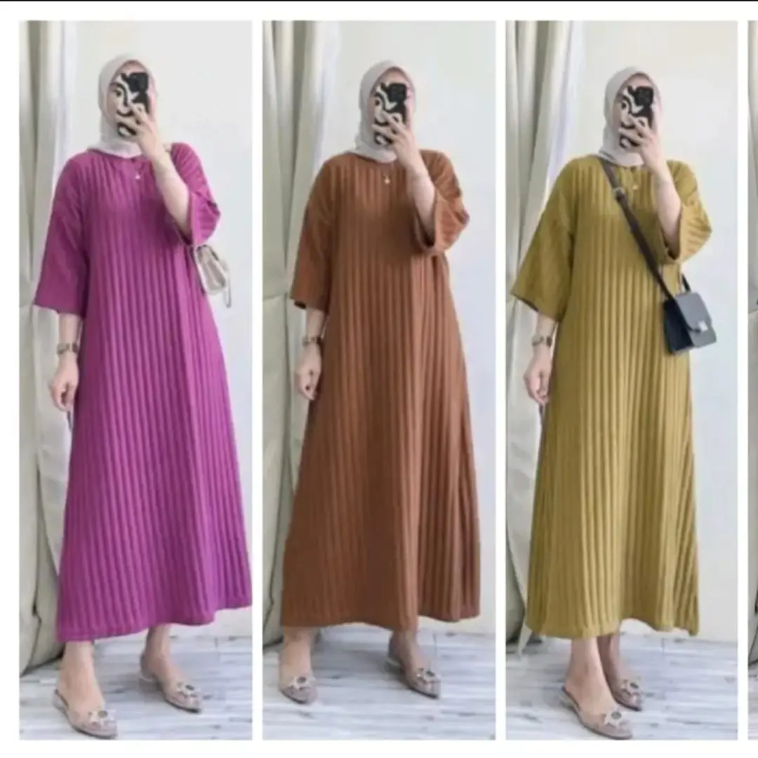 GAMIS LUCIA Dress knit hornet gamis midi lengan 7/8 Polos