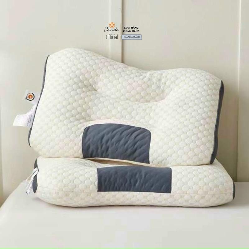 Gối Công Thái Học Vanda Ruột Bông Gòn Tinh Khiết Lượn sóng hỗ Trợ Tư Thế Ngủ Tránh Đau Mỏi Vai Gáy - Trần Tròn Trắng công năng thái dương g ố i gối gối công