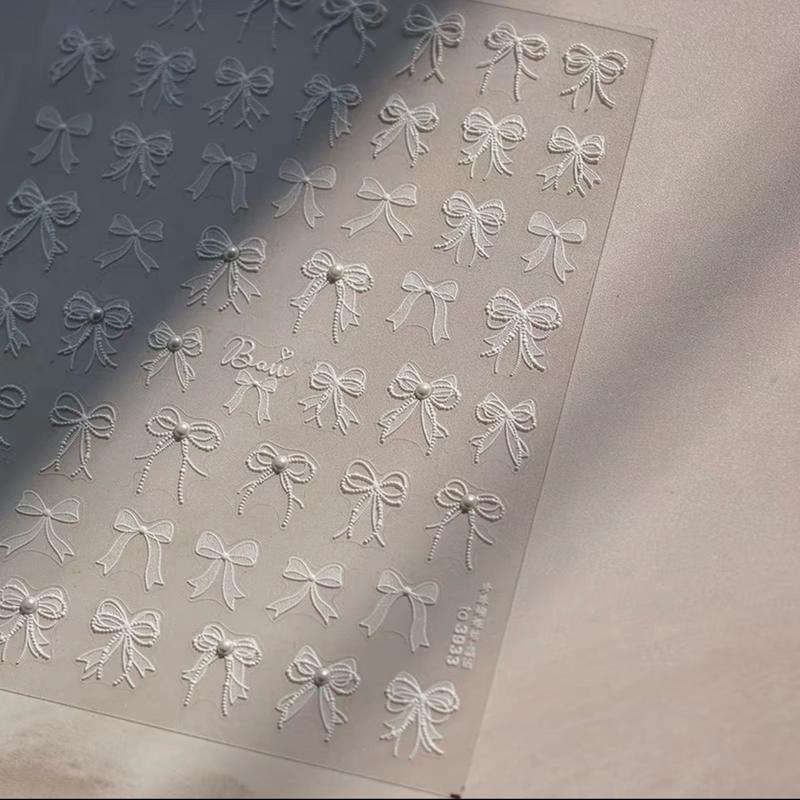 Stick lụa 5d mẫu nơ gắn ngọc trai -phụ kiện trang trí nail