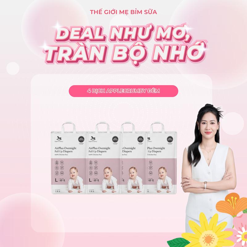 [BBK] Combo 4 Bịch Bỉm Applecrumby đêm mềm mại, thấm hút tốt, an toàn cho bé Women