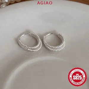 AGIAO Anting-anting Bulat Granular Vintage Tiga Lapis Berlapis Platinum 925 Untuk Wanita