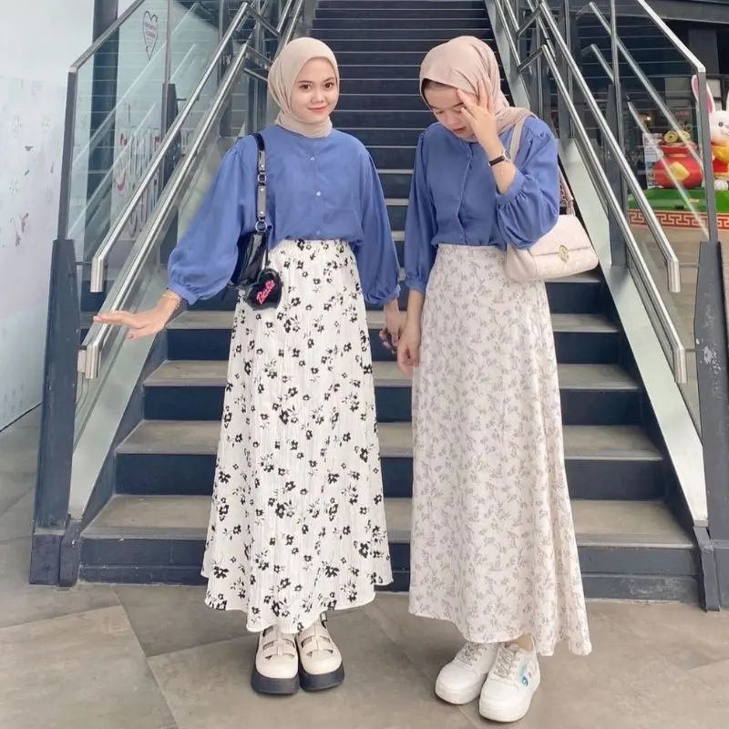 OKESTORE || FLORAL SKIRT JUMBO Muat BB 40-90 Kg / A-line  Skirt / ROK BUNGA / ROK MOTIF BUNGA / ROK DAILY KOREAN STYLE Fit Wanita Variasi Maxi Samping Karet Lily Casual
