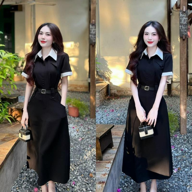 Đầm váy nữ kaki cao cấp thiết kế ngắn tay cổ sơ mi kèm dây nịt xinh xắn cho các nàng đi chơi đi tiệc. Women top