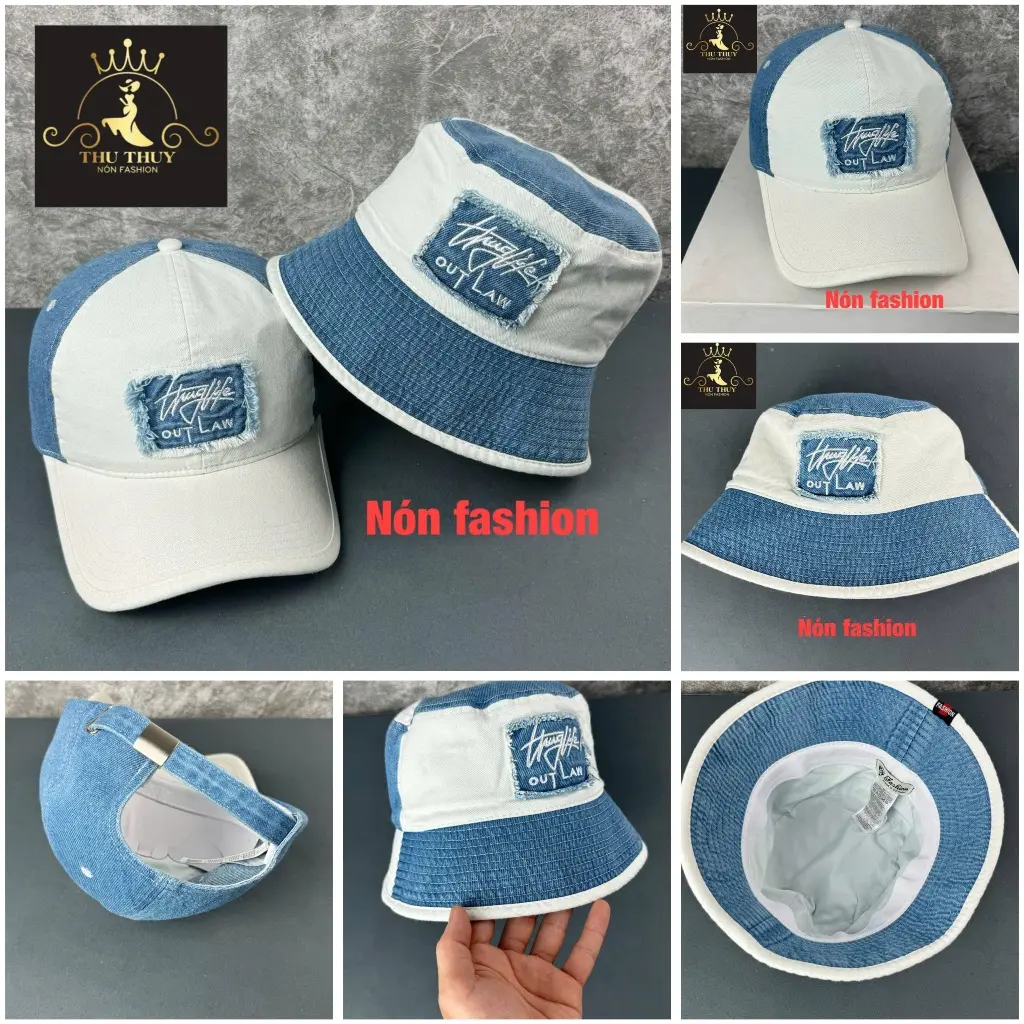 Mũ couple -Nón đôi- Nón cặp trắng xanh (jean)phong cách thời trang dành cho cặp đôi (1 kết + 1 vành)