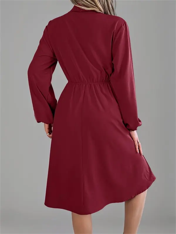 Women's Plain Flap Fake Pockets Dress, Casual Long Sleeve Collared Dress for Spring & Fall, Women's Clothing for Daily Wear 5