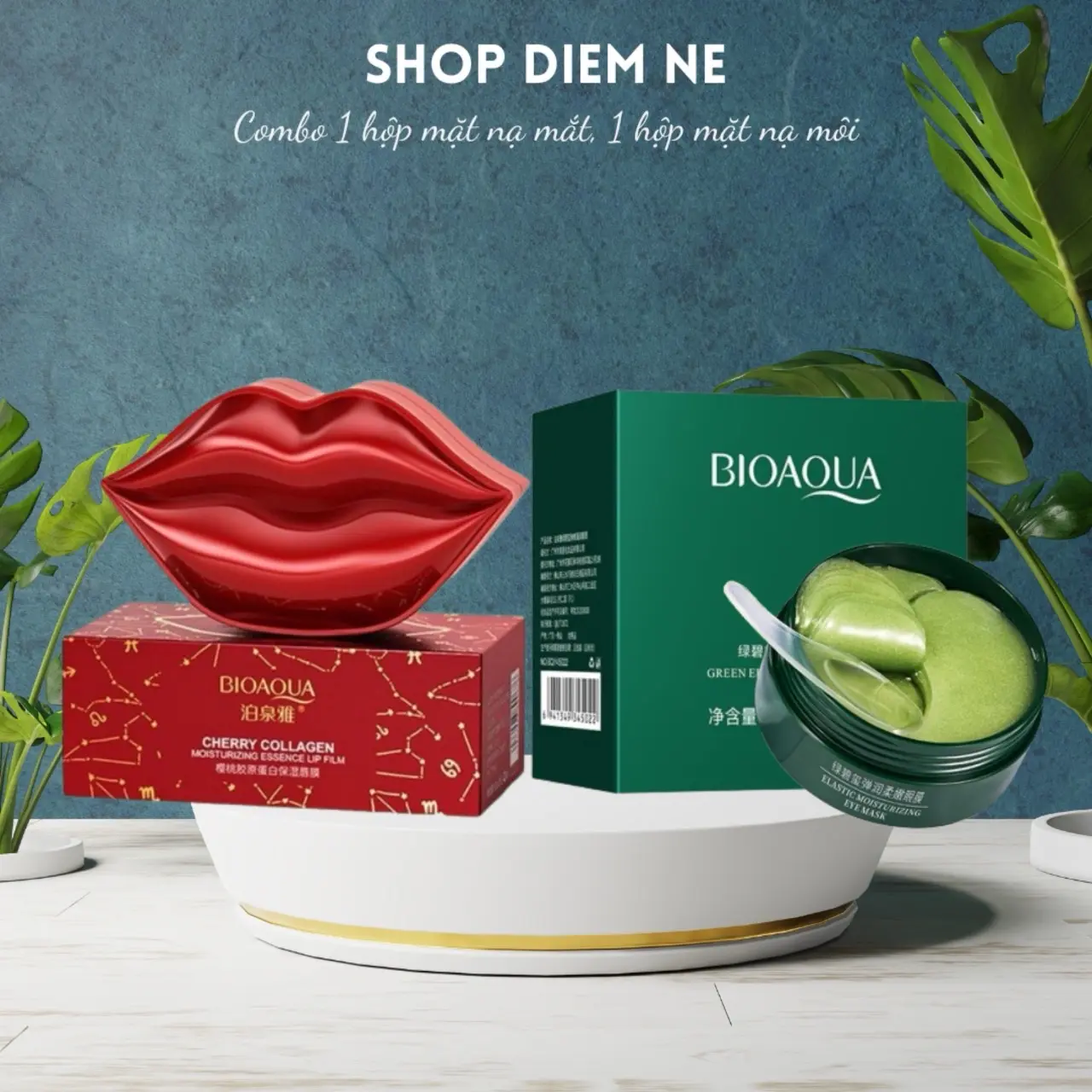 [Combo 1 hộp mắt, 1 hộp môi] mặt nạ Bioaqua dưỡng ẩm môi, dưỡng da mắt Nữ Women  Dưỡng Mắt Cho Bé