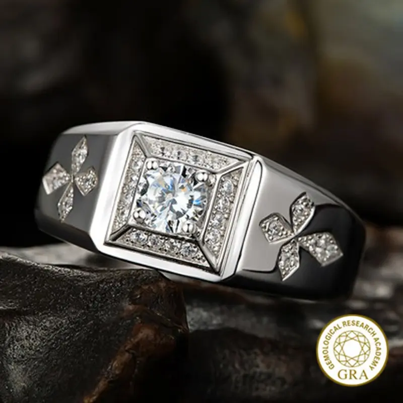[Free GRA Certificate] 925 Silver Moissanite Cross Diamond-Studded Ring Men's Personality All-Match