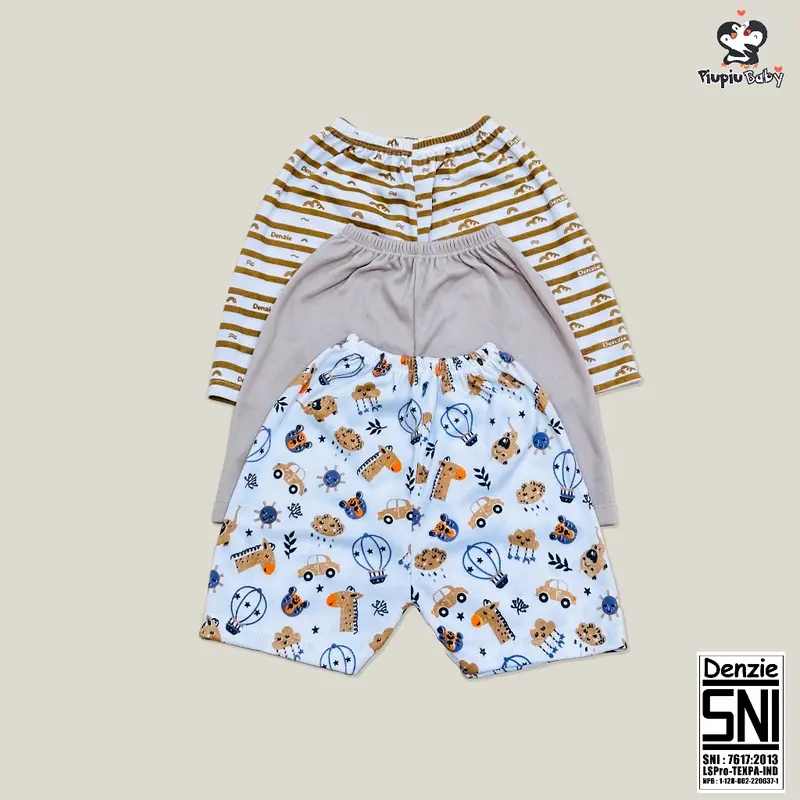 Top 1 DENZIE - 3 Set Baju Bayi Seri Coksu Pendek Kancing Bahu Usia 3-24 Bulan Motif Karakter & Polos Unisex Laki-Laki Dan Perempuan Parsel 5