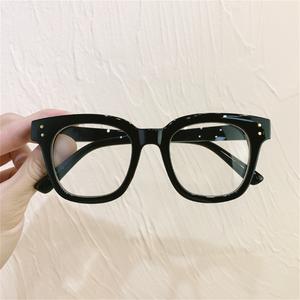 Retro thick black frame eyeglass frame, fashionable and casual student concave shape trendy accessories titanium 3m glass salamin hand frosted reggae tube