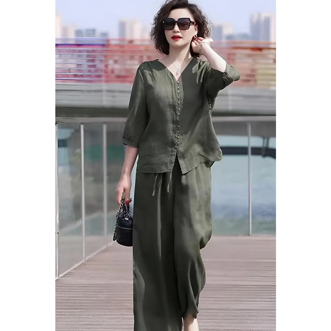 Bộ Đồ Vải Lanh Và Cotton, Bộ Sưu Tập Mới Cho Mẹ TRUNG NIÊN, Thời Trang Thường Ngày Hàng Mới Về Mùa Hè, Áo Vải Lanh Và Quần Ống Rộng, Phong Cách Trung Quốc Mới, Bộ Đồ Hai Mảnh, 2024