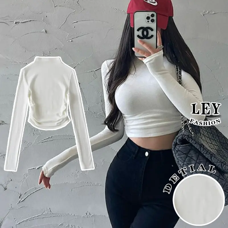 Bisa COD - Casual Street Style Crew Neck Long Sleeve Solid Basic Top 3
