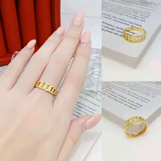 Cincin Titanium Model Rante Warna Gold Anti Karat 0