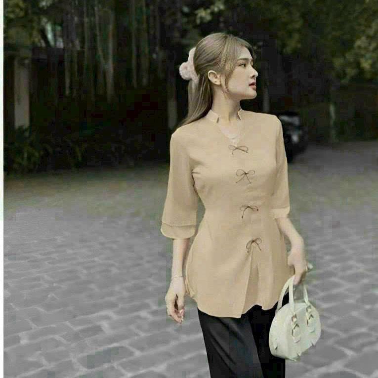 SÉT BÀ BA CỔ TÀU NÚT MÂY CHẤT LIỆU : TUYẾT NHUNG 4