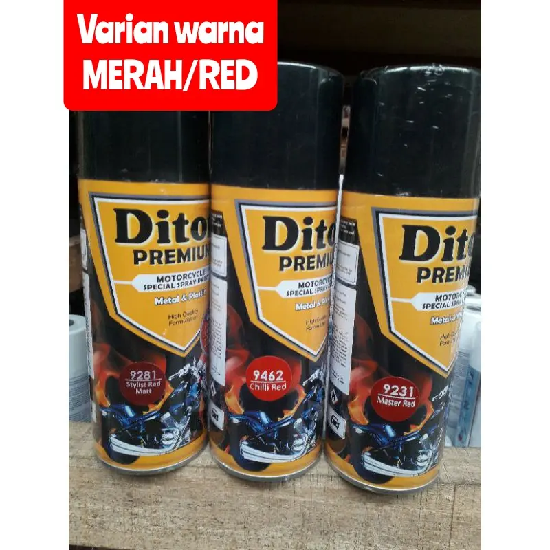 MINIM 1-pilok diton premium 400cc varian warna red merah doff stylish red matt 9281 chili red 9462 premium maroon 9254 candytone red 9311 stabilo red 9011 varian wana MERAH 400CC