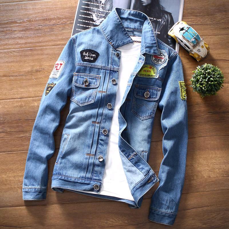 Jaket Jeans Pria Model Tempel Full Bordiran Bahan Denim Leher Kerah Tinggi 4