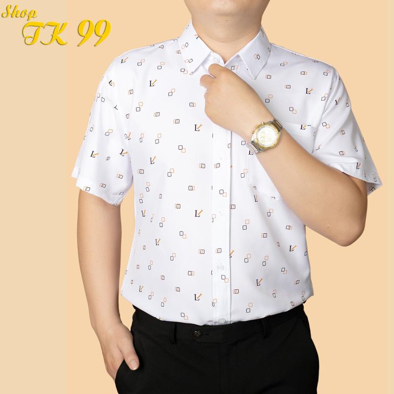Áo sơ mi nam ngắn tay chữ LI có túi lụa hàn chống nhăn Cổ Tròn Trung Niên