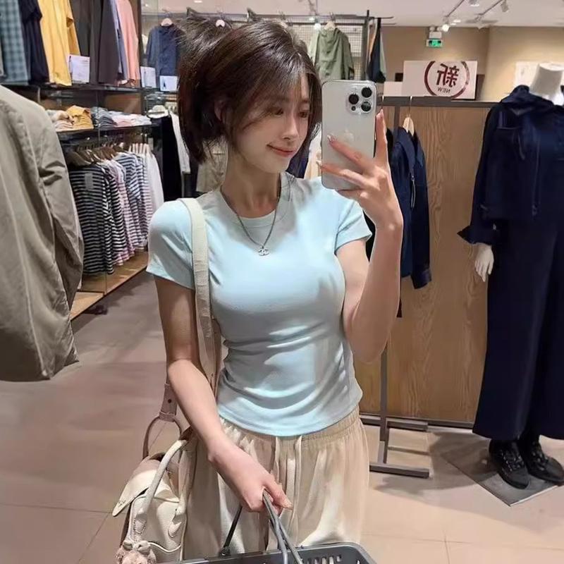 Áo Thun ngắn Tay Màu Trắng, Dành Cho Nữ, Bộ Sưu Tập Mùa Xuân, Áo Sơ Mi Cơ Sở, Phong Cách Hàn Quốc, Mỏng Vừa Vặn, Cô Gái Nóng Bỏng Có Thể Mặc Bên Trong Áo 5