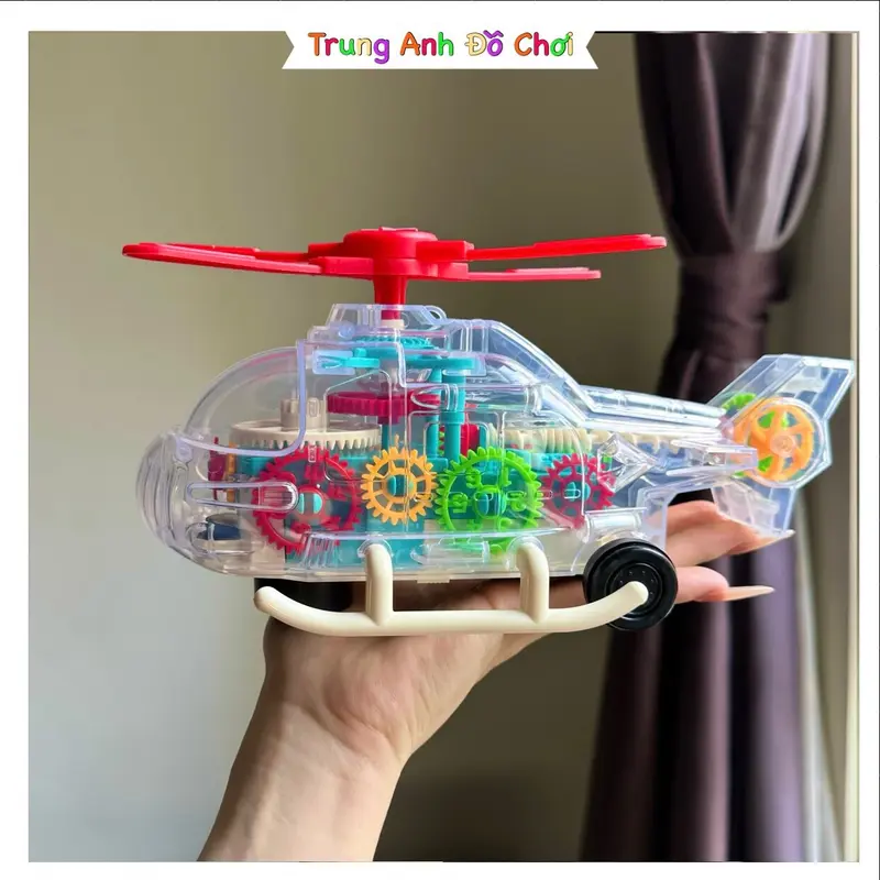 Đồ Chơi Máy Bay Trực Thăng Cơ Khí Trong Suốt Với Bánh Răng Di Chuyển Có Đèn Và NhạcToy  AG99L19 1