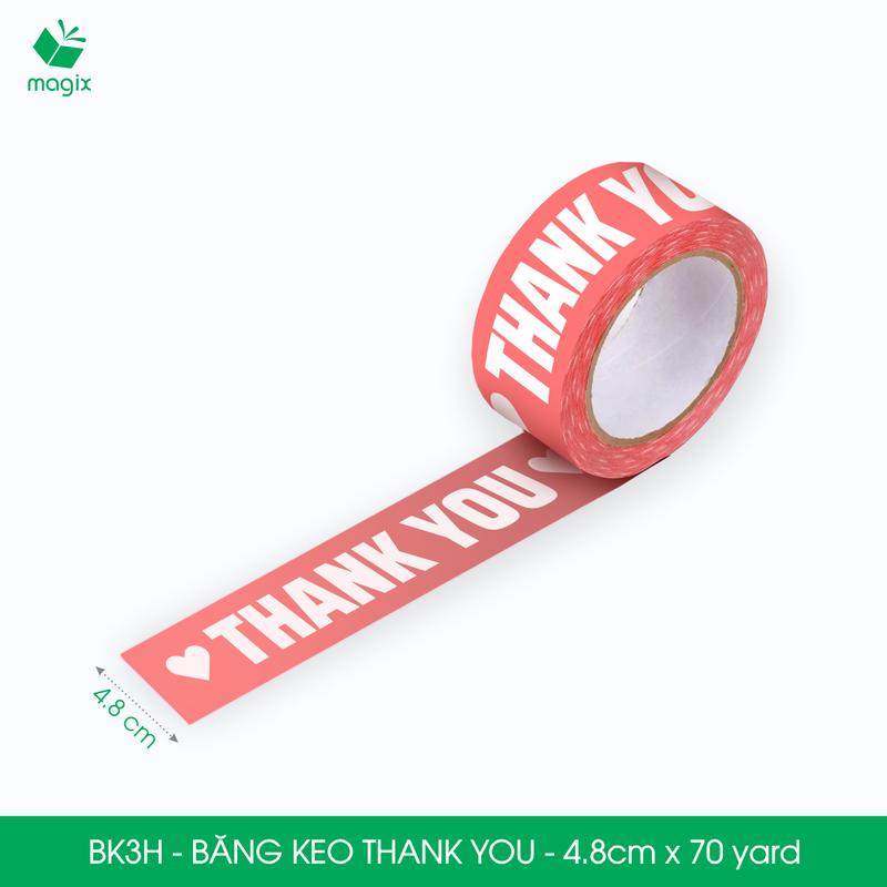  BK3H - Băng keo in chữ THANK YOU 4.8cm x 70yard băng dính niêm phong hàng dễ vỡ 