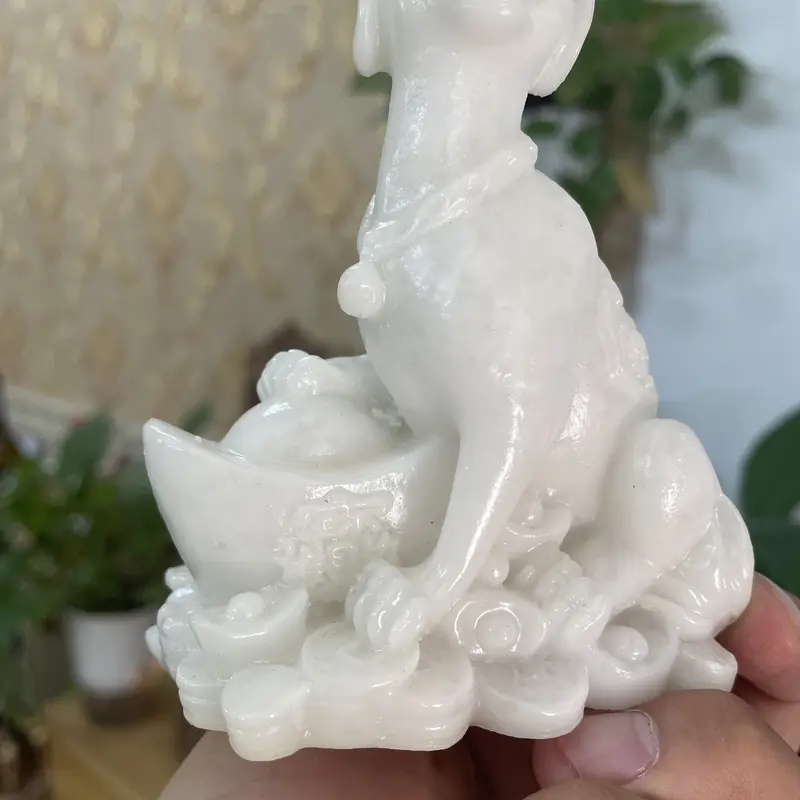 Tượng đá con chó phong thủy tượng trang trí tượng chó giữ tài lộc phong thủy nhà cửa - Chiều Cao 10cm - Màu đá trắng 2