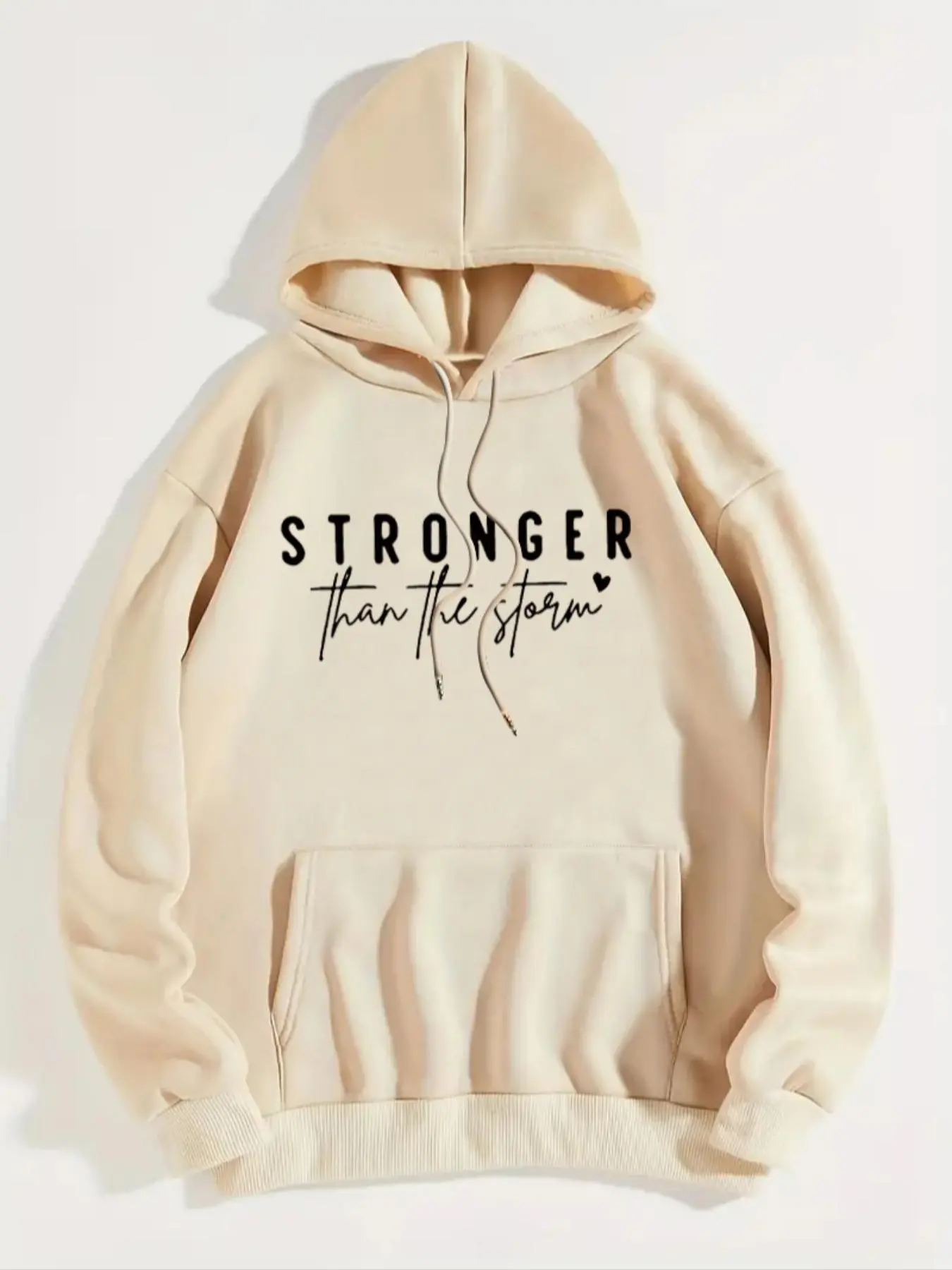 Women's Letter & Heart Print Drop Shoulder Hoodie, Fashion Casual Drawstring Pocket Hooded Sweatshirt for Daily Holiday Outdoor Wear, Women Clothing for Fall & Winter