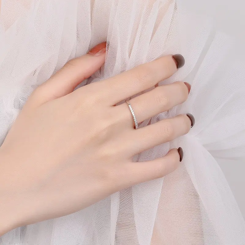 【T1】925 Sterling Silver Cubic Zirconia Eternity Ring 3
