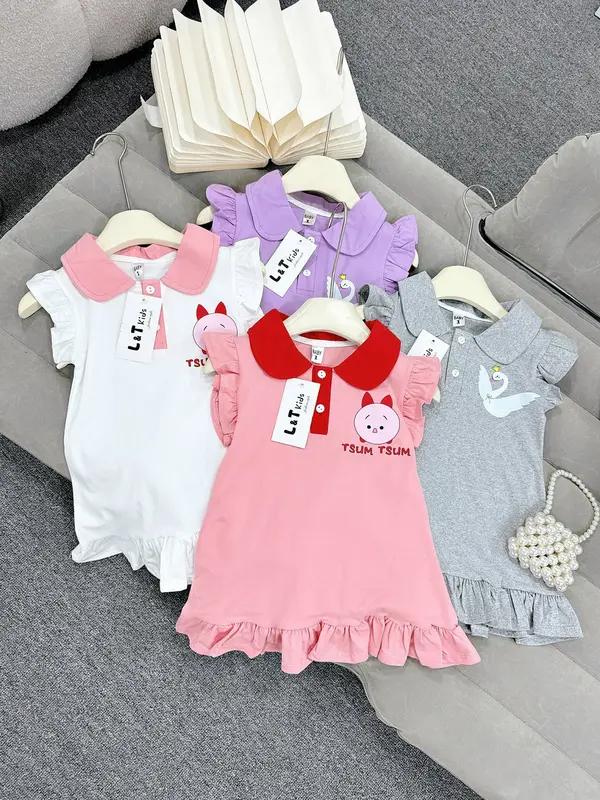 Váy Đầm công chúa có cổ tay bèo cho bé gái chất cotton cao cấp co giãn đa chiều nhà MiDu Kid 0